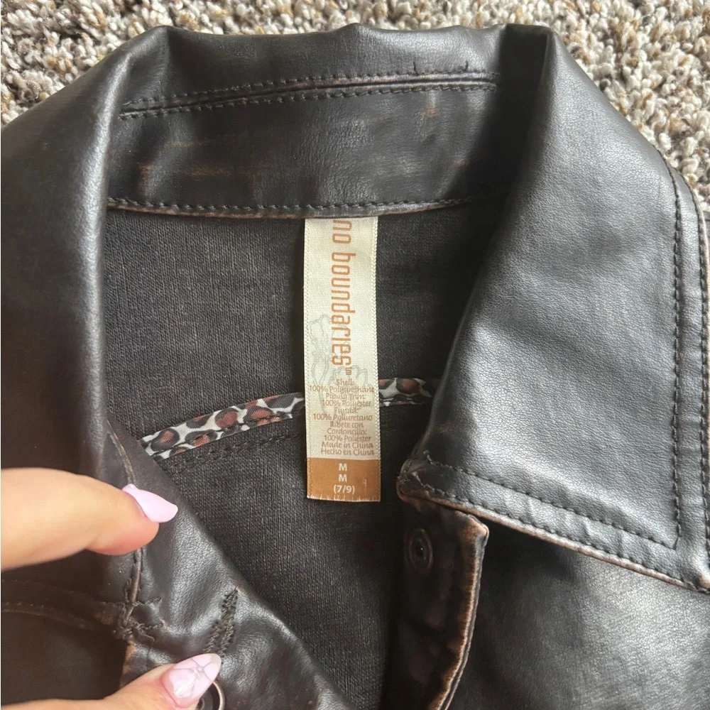 No Boundaries Women's Black Leather Button-Front Jacket - Picture 2 of 3